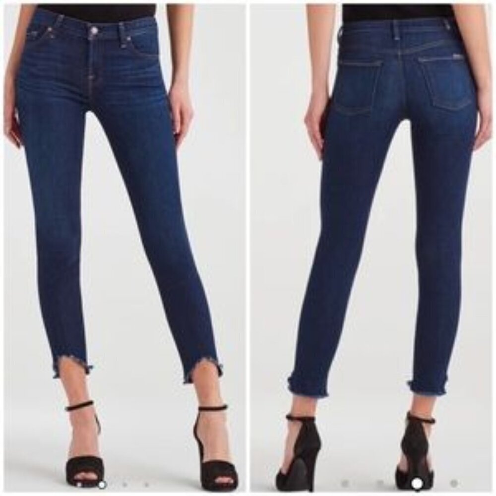 7 For All Mankind Distressed Wave Raw Hem Ankle Skinny Jeans Size 27